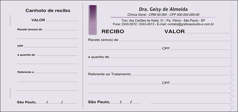 Recibo Médico com Canhoto Colorido - Cod: M010