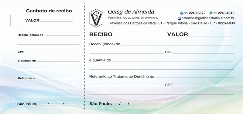 3 Blocos de Recibo Veterinário com Canhoto Colorido - Cod: V113