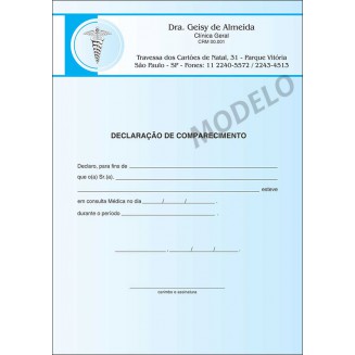 Declaração Médica de Comparecimento Colorida - Cod: M015 Azul